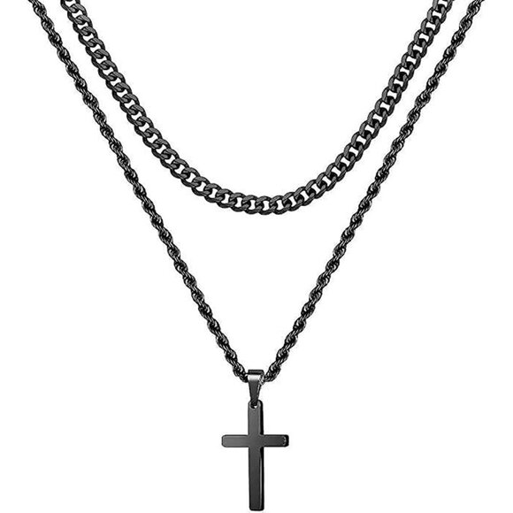Cross Necklace for Men, Gold Black Silver Mens Cross Necklaces Stainless